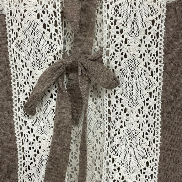 RYU Brown Knit & Cream Lace Back Tie Boho Shabby Chic Tunic Tank Top, Small - Picture 4 of 9